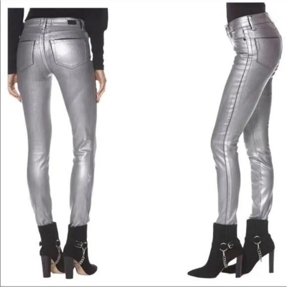PAIGE SILVER SKINNY Verdugo Metallic Ankle Coated Jeans Size 29
